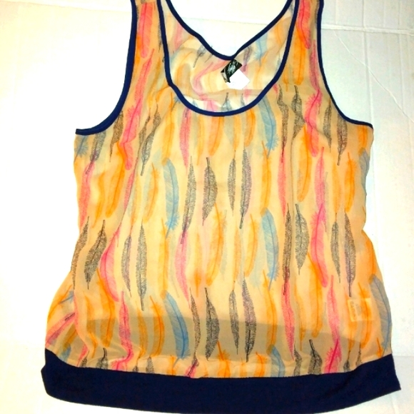 ☆Like New☆LORD & TAYLOR☆Juniors Neon Sheer Feather Print Tank☆So Pretty☆Medium - Picture 6 of 12